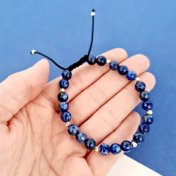 Bölcsesség Karkötő Lapis Lazuli kővel és 14K arany golyókkal