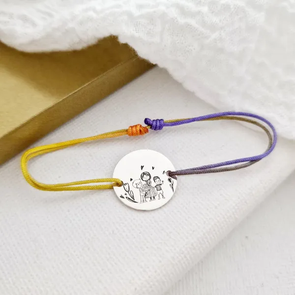 Anya és Fiai Karkötő - 925 Sterling Ezüst 15 mm Érme - Állítható Zsinór