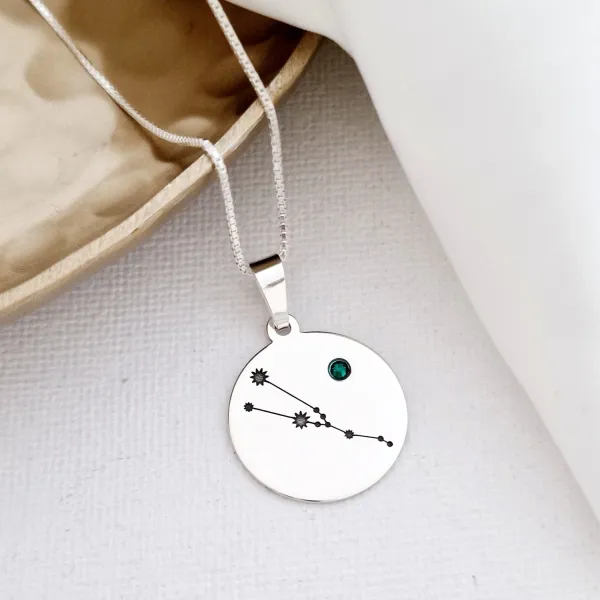 Csillagkép Érme Nyaklánc - 925 Sterling Ezüst Swarovski Kristály - Körkapocs