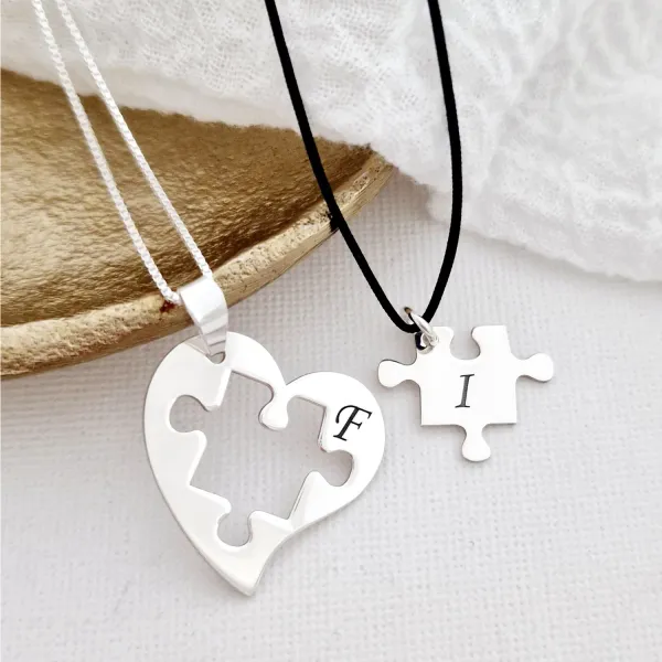 Ezüst Puzzle Szív Páros Nyaklánc Szett