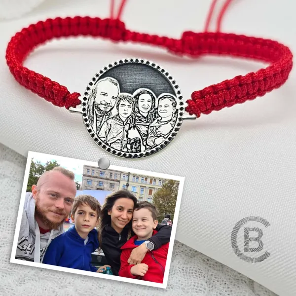Karkötő Gravírozott Fénykép - Nefelejcs Virága - 925 Sterling Ezüst - Dombormű Gravírozás - Állítható Makramé Zsinór