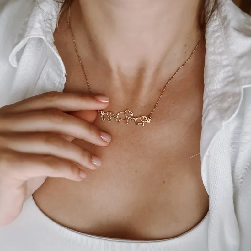 3 Elefánt Nyaklánc - 18K Sárga Aranyozott Sterling Ezüst Swarovski Kristállyal - Körkapocs