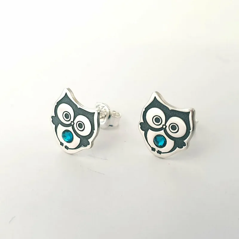 Ezüst Bagoly Fülbevaló Swarovski Kristállyal