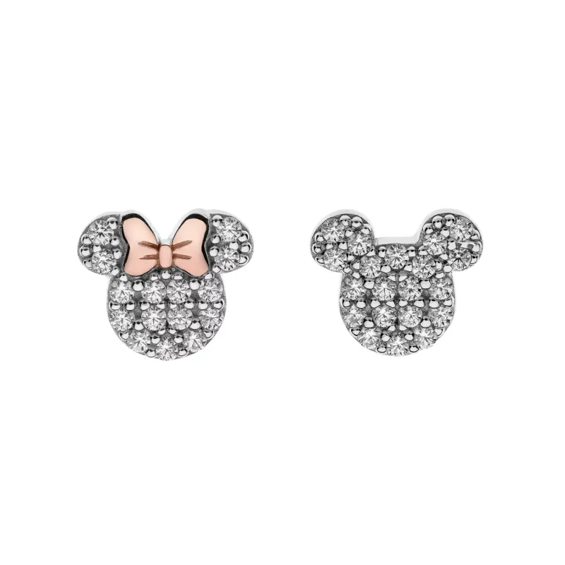 Disney duett fülbevaló Mickey Mouse és Minnie Mouse - Ezüst 925 és Cubic Zirconia