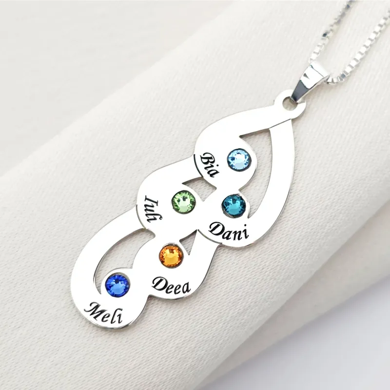 Érzelem Cseppek Nyaklánc - 5 Név - 925 Sterling Ezüst  Swarovski Kristály - Körkapocs