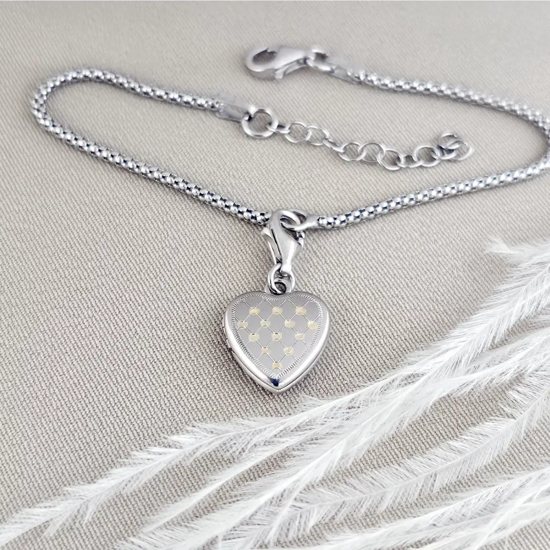 Fényképes Szív Karkötő Kígyólanccal -  Silver&Gold Velvet - Ezüst 925 Ródium bevonattal