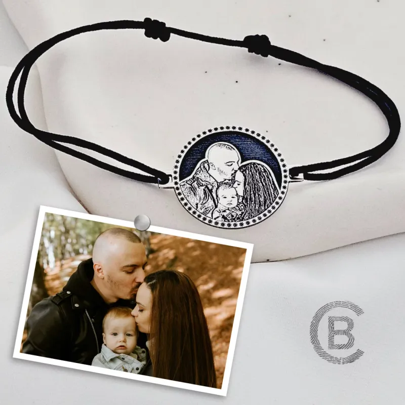 Karkötő Gravírozott Fénykép - Nefelejcs Virága - 925 Sterling Ezüst - Dombormű Gravírozás - Állítható Zsinór
