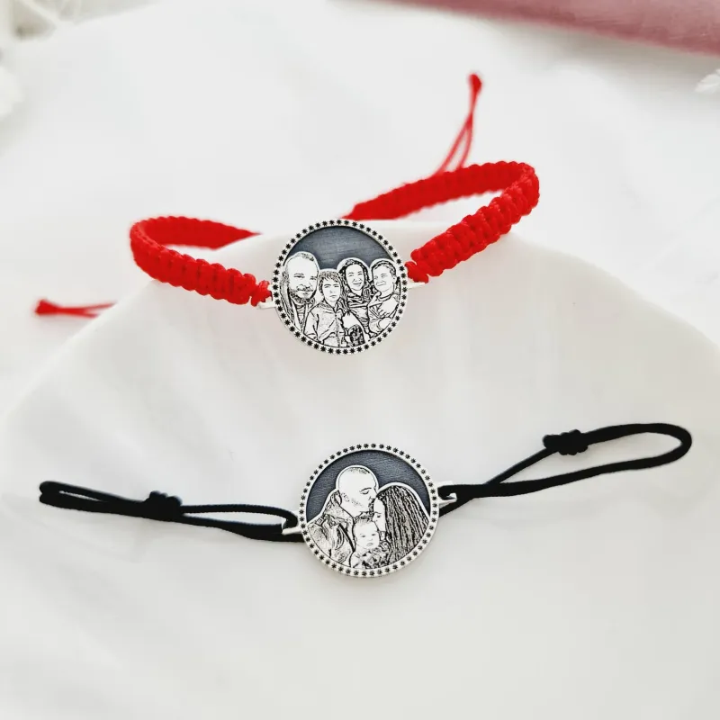 Karkötő Szett Gravírozott Fénykép - Nefelejcs Virága - 925 Sterling Ezüst - Dombormű Gravírozás - Állítható Zsinór