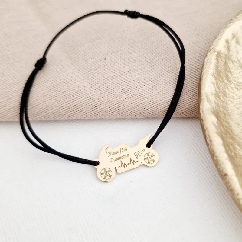 Motoros Karkötő - 925 Sterling Ezüst 18K Sárga Aranyozott Motorbicikli - Állítható méret, különböző színű zsinór