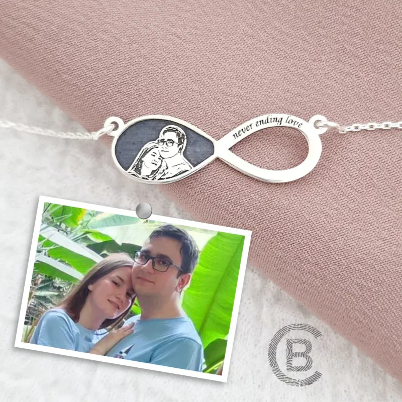 Nyaklánc Gravírozott Fénykép - Végtelen Szerelem - 925 Sterling Ezüst - Dombormű Gravírozás - Lánc