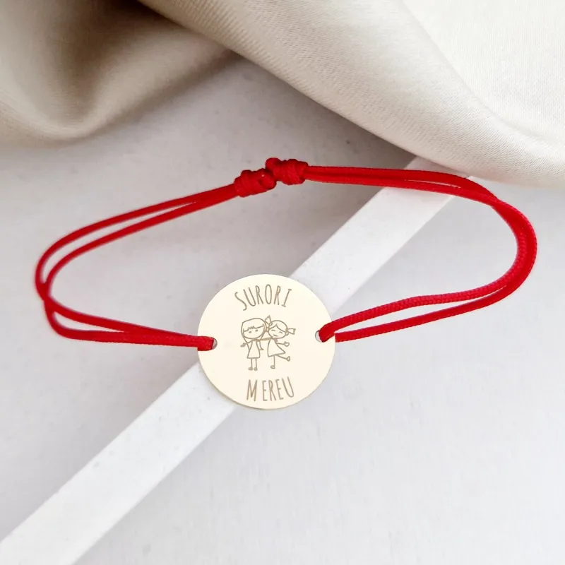 Érme karkötő - Sisters forever - 14k Sárga arany - 15 mm átmérő - állítható zsinór