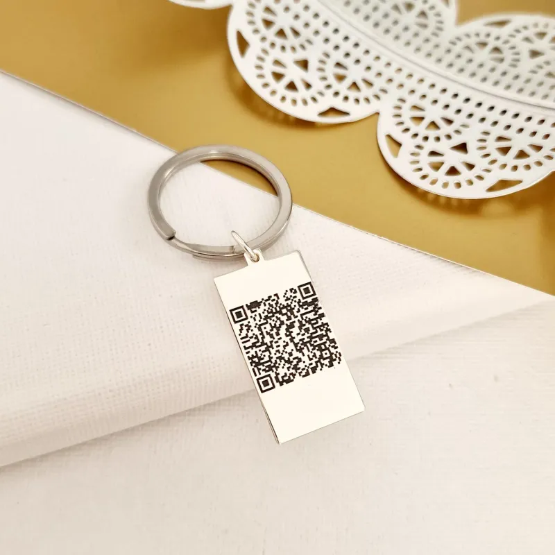 QR Kódos Kulcstartó - 925 Sterling Ezüst - Rozsdamentes Acél Karika