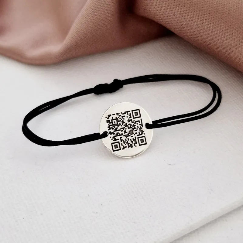 Ezüst Érme Karkötő - Qr Kód - állítható zsinórral