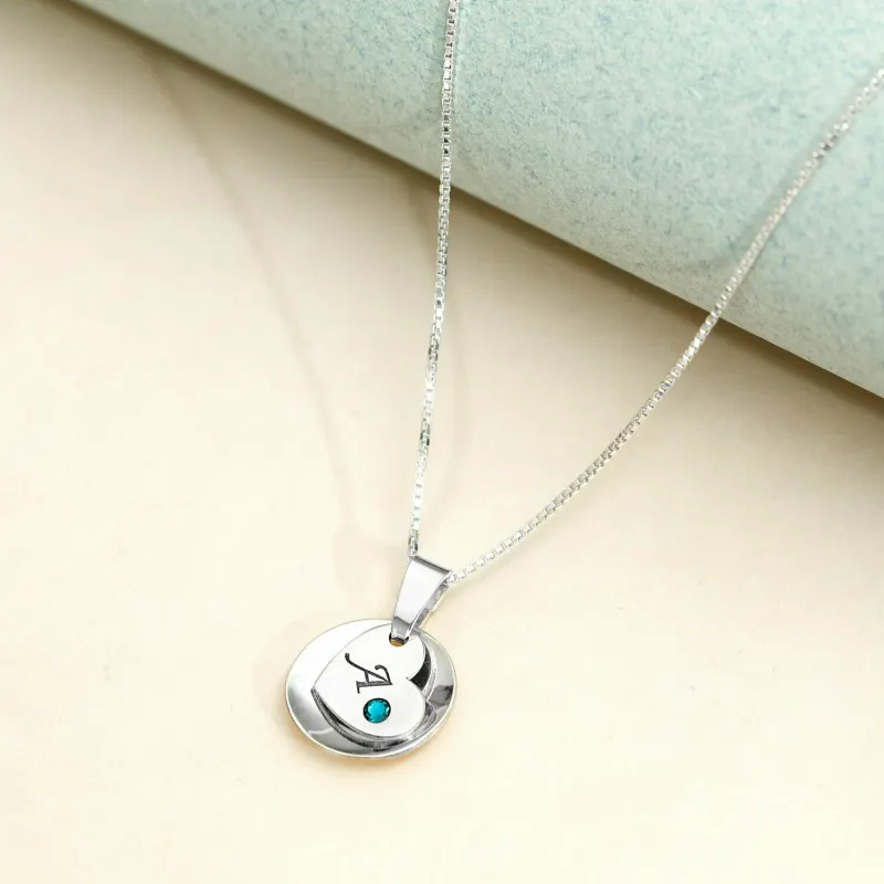 Konvex és Szív Ezüst Nyaklánc Swarovski kristállyal