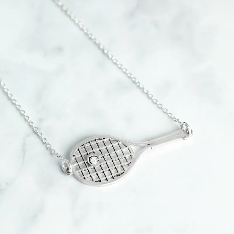 Teniszütő Nyaklánc - 925 Sterling Ezüst - Swarovski Kristály - Körkapocs