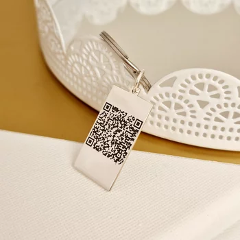 QR Kódos Kulcstartó - 925 Sterling Ezüst - Rozsdamentes Acél Karika