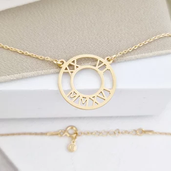 Római Kör Nyaklánc - Medál Születési Dátum Római Számokkal - 18K Sárga Aranyozott 925 Sterling Ezüst - Körkapocs