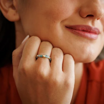 SOLO ÉLETERŐ gyűrű - Akvamarin gyöngyök és 18 K Sárga Aranyozott Ezüst golyók