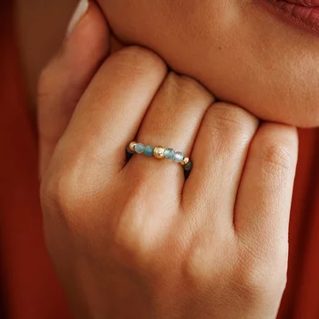 SOLO ÉLETERŐ gyűrű - Akvamarin gyöngyök és 18 K Sárga Aranyozott Ezüst golyók