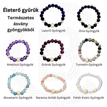 SOLO ÉLETERŐ gyűrű - Akvamarin gyöngyök és 18 K Sárga Aranyozott Ezüst golyók
