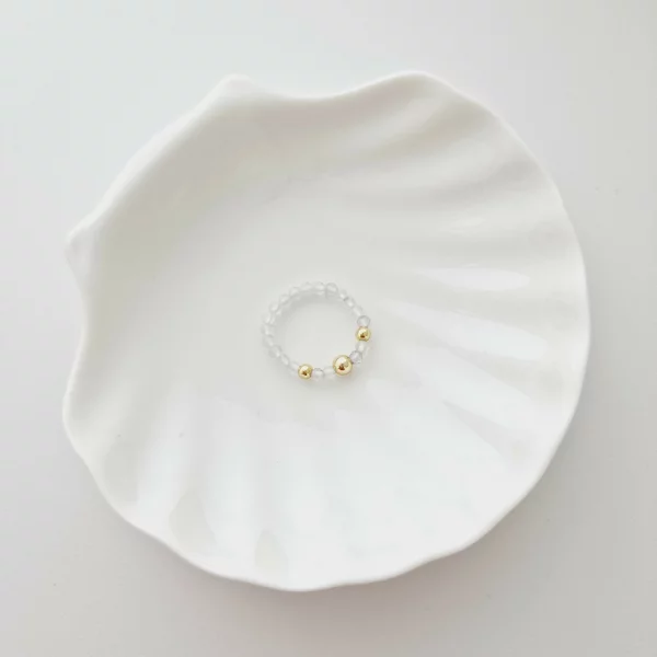 SOLO ÉLETERŐ gyűrű - Fehér Kvarc gyöngyök és 18 K Sárga Aranyozott Ezüst golyók