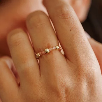 SOLO ÉLETERŐ gyűrű - Narancs Achát gyöngyök és 18 K Sárga Aranyozott Ezüst golyók