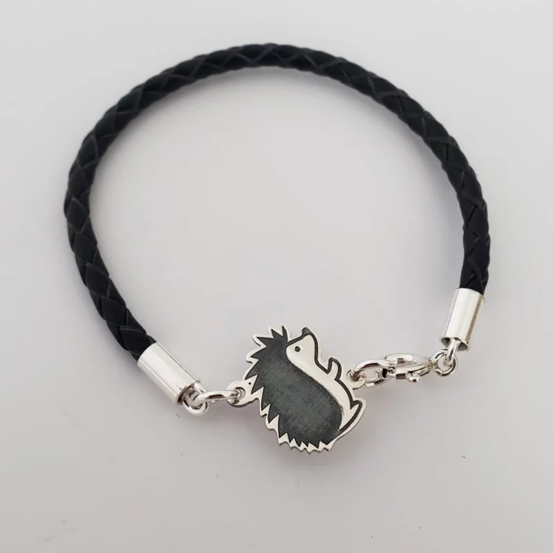 Sün Karkötő - 925 Sterling Ezüst - Fonott Bőr Karkötő