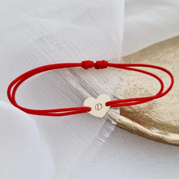 Szív karkötő - 14K sárga arany - állítható zsinór