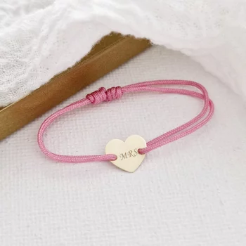 Szív karkötő - 9K sárga arany - állítható zsinór