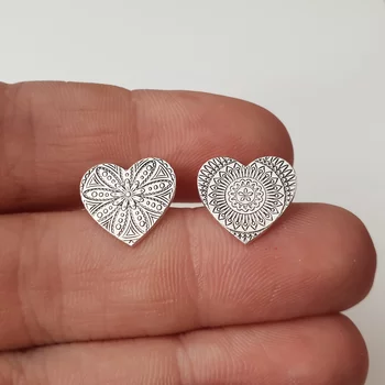 Ezüst Mandala Szív Fülbevaló