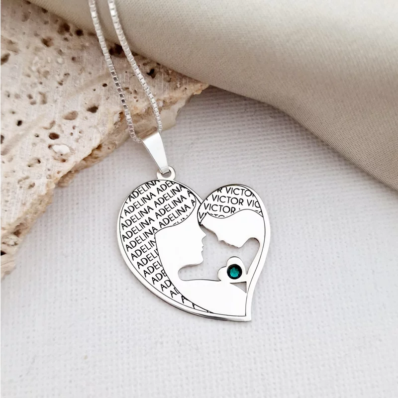 Szívlánc - Anya és fia - 925 ezüst Swarovski kristállyal