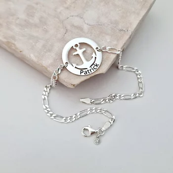 Személyre Szabható Horgony Karkötő –  Névvel – 925 Sterling Ezüst – Férfi Lánccal
