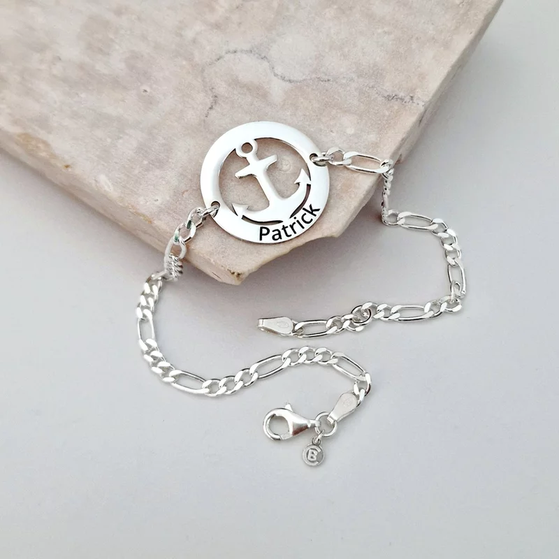 Személyre Szabható Horgony Karkötő –  Névvel – 925 Sterling Ezüst – Férfi Lánccal