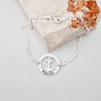 Személyre Szabható Horgony Karkötő –  Névvel – 925 Sterling Ezüst – Férfi Lánccal