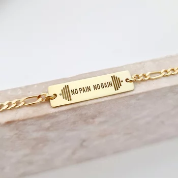 Személyre Szabható  Karkötő  –  No pain, no gain - 18K Sárga Aranyozott 925 Sterling Ezüst – Férfi Lánccal