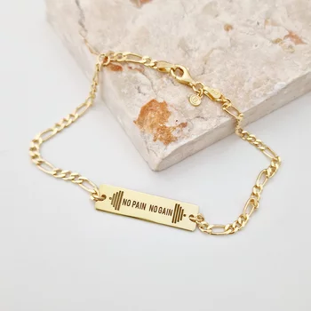 Személyre Szabható  Karkötő  –  No pain, no gain - 18K Sárga Aranyozott 925 Sterling Ezüst – Férfi Lánccal