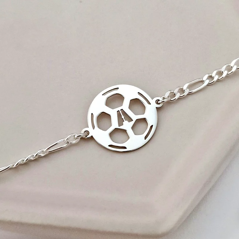 Személyre Szabható Labda Karkötő – Kivágott Foci Labda Kezdőbetű – 925 Sterling Ezüst – Férfi Lánccal