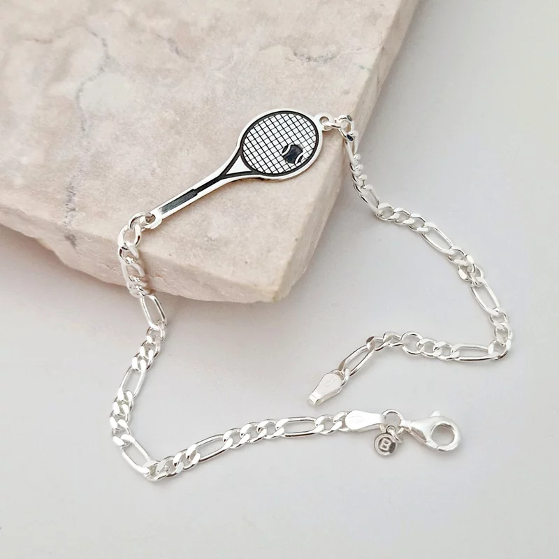 Személyre Szabható Teniszütő Karkötő  – 925 Sterling Ezüst – Férfi Lánccal