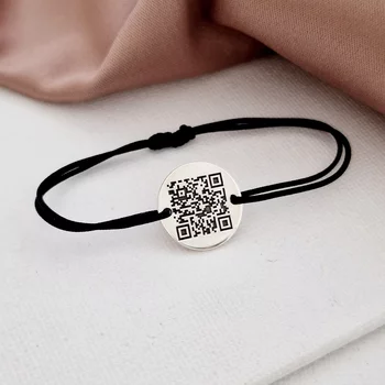 Ezüst Érme Karkötő - Qr Kód - állítható zsinórral