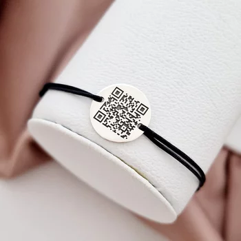 Ezüst Érme Karkötő - Qr Kód - állítható zsinórral