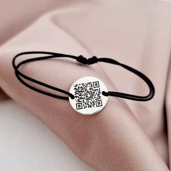 Ezüst Érme Karkötő - Qr Kód - állítható zsinórral