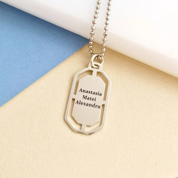 Személyre szabott Férfi Nyaklánc - Modern katonai cédula nevekkel - 925-ös Ezüst