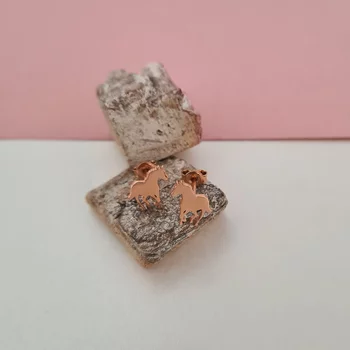 Egyedi fülbevalók - Lóvágtázás - 18K rózsaarannyal bevont 925 ezüst - Csavaros biztonsági záródással