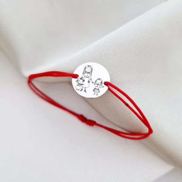 Ezüst Anya és Lányai Karkötő állítható zsinórral