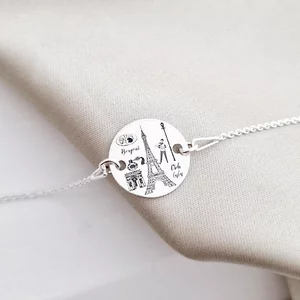 Ezüst Iskolai Tantárgy Karkötő lánccal - francia