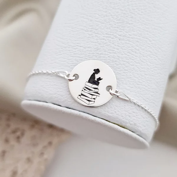 Személyre szabott karkötő iskolai tantárgy szimbólummal - Irodalom - 15 mm-es érme lánccal - Ezüst 925