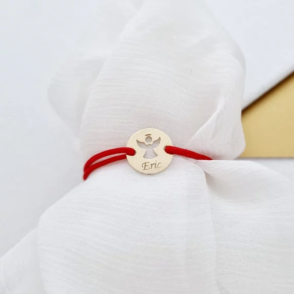 14K Nyitott Szárnyú Angyal Érme Karkötő állítható zsinórral