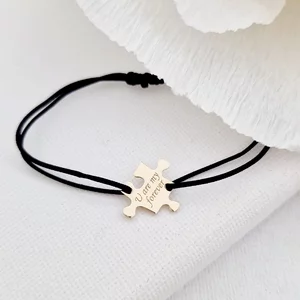 Személyre szabott karkötő - Puzzle darab - 14K Sárga Arany - állítható zsinór
