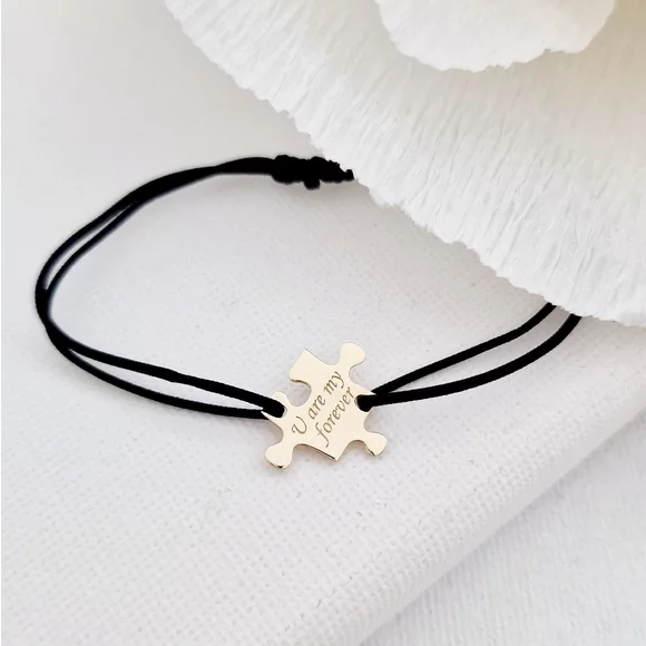 Személyre szabott karkötő - Puzzle darab - 14K Sárga Arany - állítható zsinór