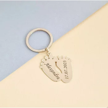 Személyre szabott kulcstartó - Gyermek lábnyom - 925 Ezüst lábmodell - Inox acélgyűrű